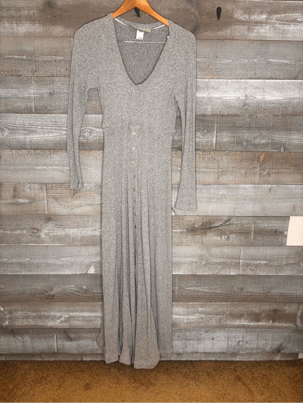 Boston Proper Karen Alexander vintage 80s 90s Gray Long-Sleeve V-Neck Maxi Dress